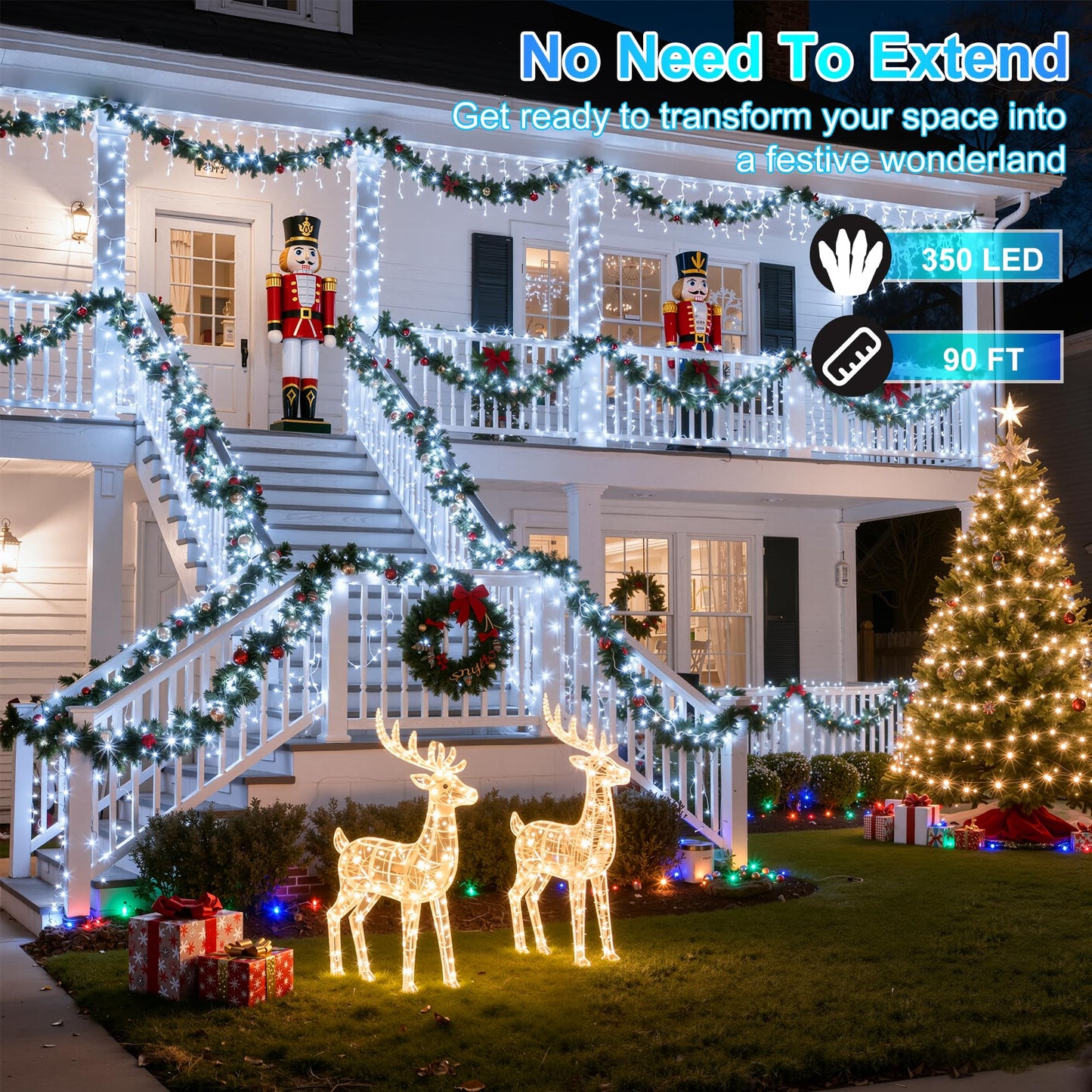 350Led Christmas Lights Indoor Outdoor  90Ft 12 Modes Cool White Led String Lights With Timer Dimmable  Waterproof Tree Lights For Xmas Patio Yard Fence Bedroom Wedding Garden Decor Cool White