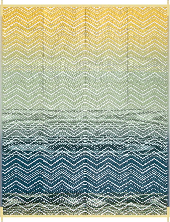 Lahome Outdoor Rugs 8x10 Waterproof, Reversible Plastic Outdoor Area Rug for Patios, Outside RV Mat Carpet for Deck Porch Backyard Balcony Picnic Trailer (Yellow/Blue, 8' x 10')