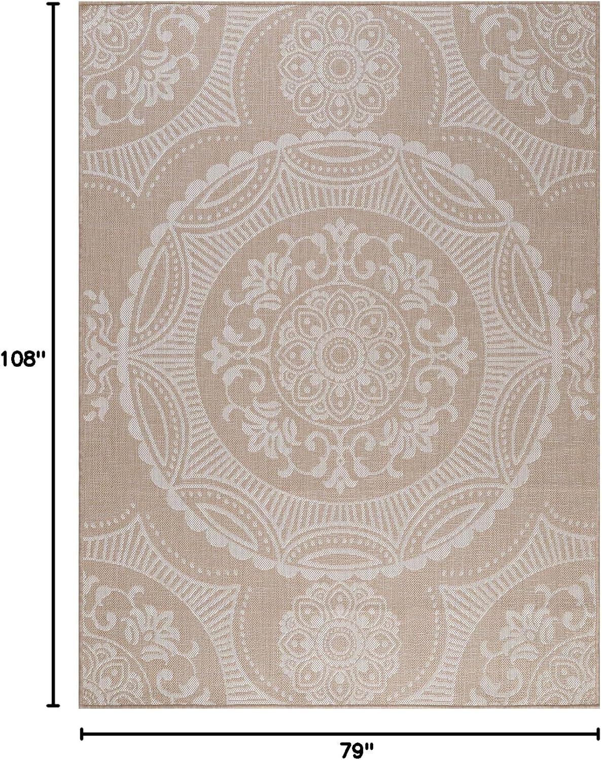 Medallion Outdoor Rug 6x9 Washable Outside Carpet for Indoor Patio Porch Waterproof Easy Cleaning Non Shedding Area Rugs Beige 6 x 9