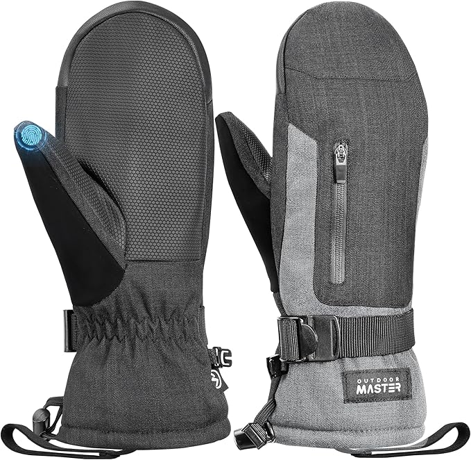OutdoorMaster Ski Snow Mittens for Women & Men, Thermal Snowboard Ski Gloves Screen Touch, Warm Winter Anti-Slip Waterproo...