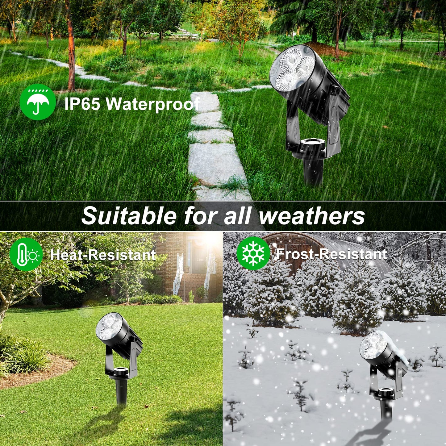 CREPOW Solar Spot Lights Outdoor, 3-in-1 Garden Spotlights IP65 Waterproof 9.8ft Cable, 5W 4000mAh Separated Solar Panel, Auto On/Off for Tree Patio Yard Driveway Pathway Pool(Cold White 6000K)