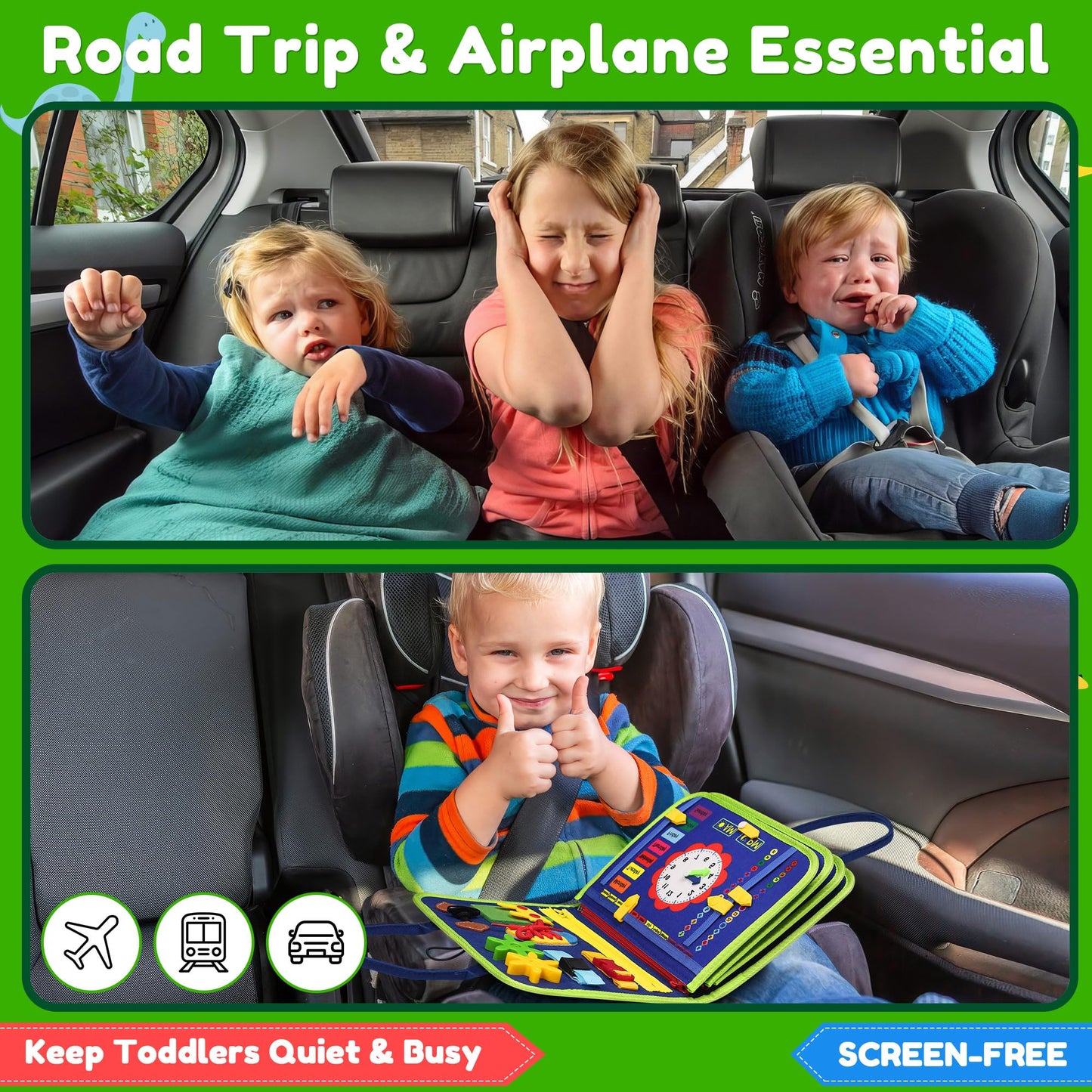 Toddler Busy Board Montessori Toys for 1 2 3 4 Year Old Boy Girl Birthday Gift, Sensory Toys for Toddlers Age1-3, Toddler Travel Busy Books for Airplane Car, Educational Preschool Learning Activity