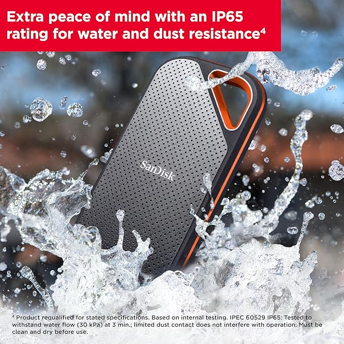 SanDisk 2TB Extreme PRO Portable SSD - Up to 2000MB/s - USB-C, USB 3.2 Gen 2x2, IP65 Water and Dust Resistance, Updated Firmware - External Solid State Drive - SDSSDE81-2T00-G25