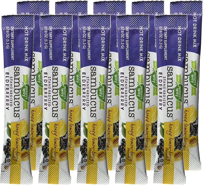 Nature's Way Nature's Way Sambucus Soothing Elderberry Hot Drink Mix, with Vitamin C & Echinacea, 10 Count, Honey Lemon-Berry Flavored, 10 Count (Pack of 12)
