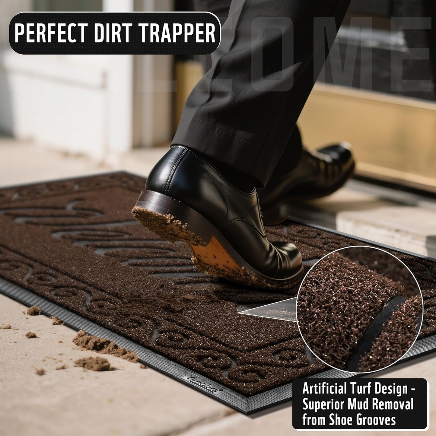 Yimobra Welcome Mat, Heavy Duty Sturdy Door Mats for Home Entrance Outdoor Indoor, Front Doormat for Outside Patio Floor Entry Porch Garage Office, Waterproof, Low Profile, 29.5x17, Coffee