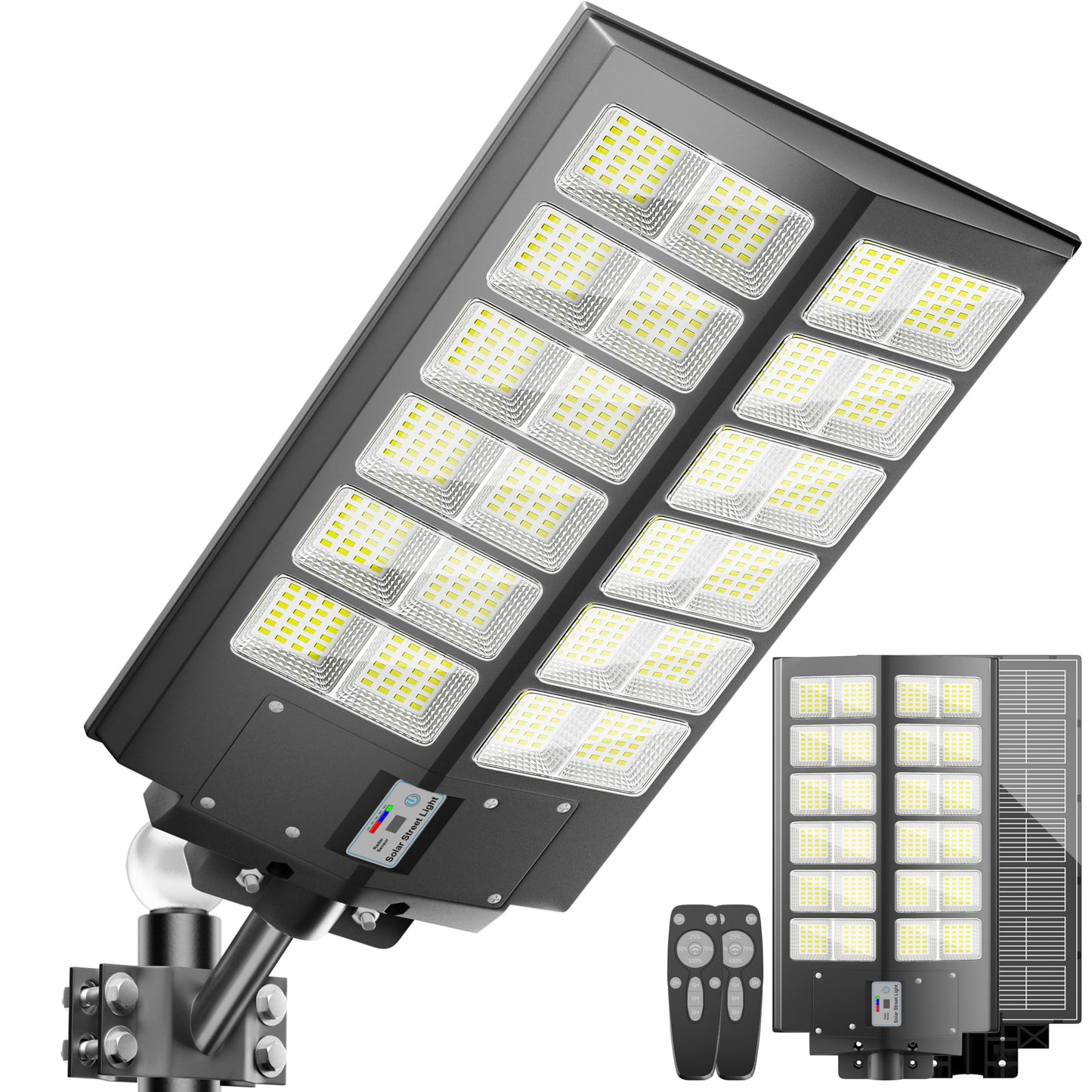 Solar Street Lights Outdoor Waterproof 9000W - LED Solar Powered Street Light Dusk to Dawn with Mention Sensor, Heavy Duty Large