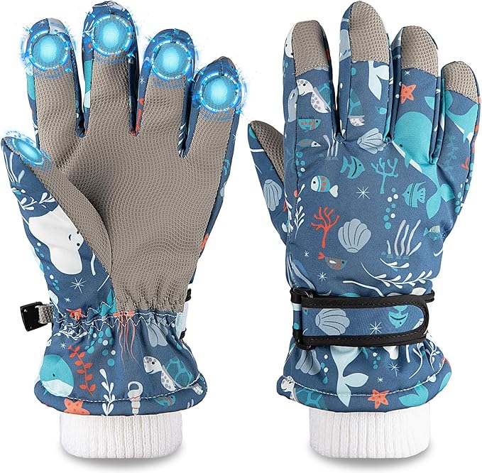 OMECHY Kids Ski Snow Gloves Waterproof Winter Cold Weather Windproof Warm Snowboard Sport Mittens for Boys Girls