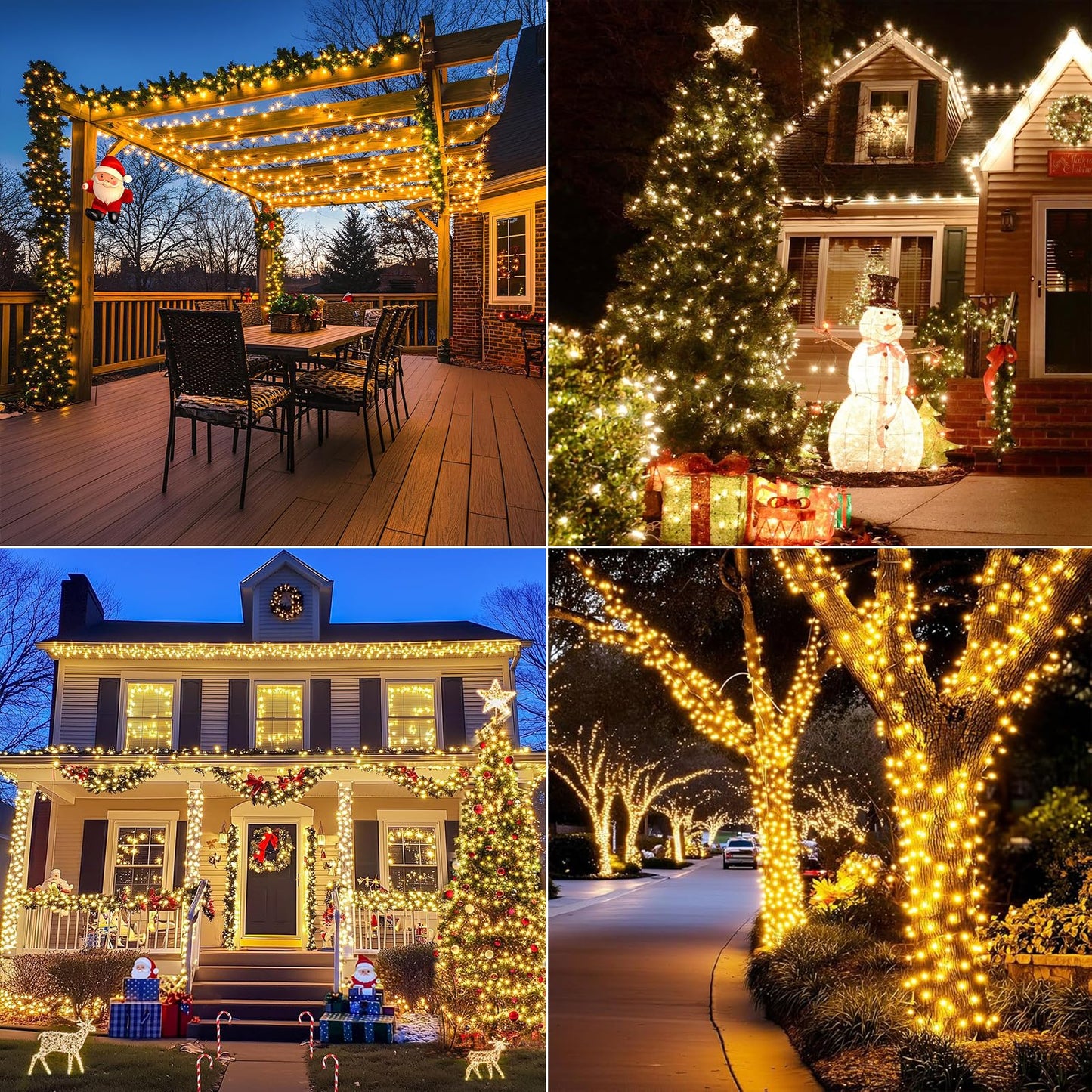Upgraded 4 Pack 160Ft 400 Led Solar Christmas Lights Outdoor Solar String Lights With 8 Lighting Modes Waterproof Solar Fairy Lights For Garden Yard Patio Christmas Tree Decoration (Warm White)