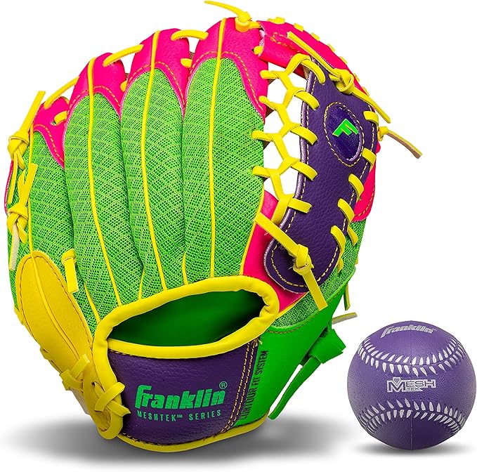 Franklin Sports Kids Baseball Glove + Foam Ball Sets - Meshtek Youth Teeball Gloves for Kids + Toddlers - Left + Right Han...