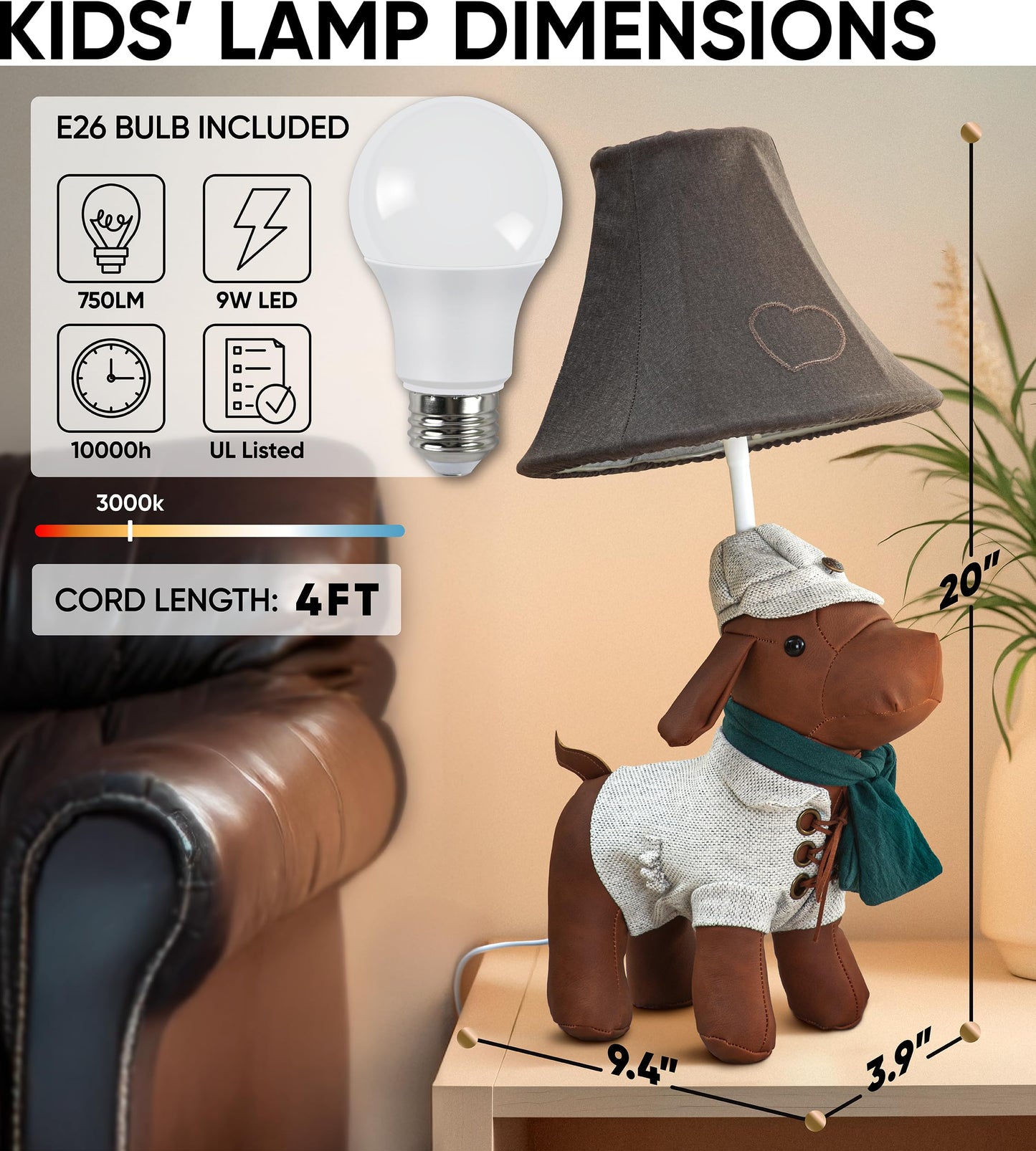 Dog Kids Lamp For Boys Bedroom - 20  Animal Lamp For Kids Room - Cute Christmas Gifts  Birthday Gifts For All Ages: Toddler Girls  Children  Grandkids 3 4 5 And Up Years Old  Sister Brother  Sibling