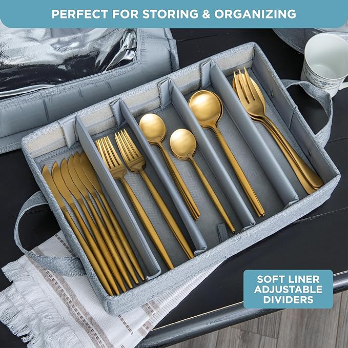 Hard Shell China Storage Containers 8-Piece Set Moving Boxes for Dinnerware, Glasses, Plates, Mugs and Saucers Sturdy Dish Organizer with Dividers for Seasonal Storage - Service for 12 - Grey