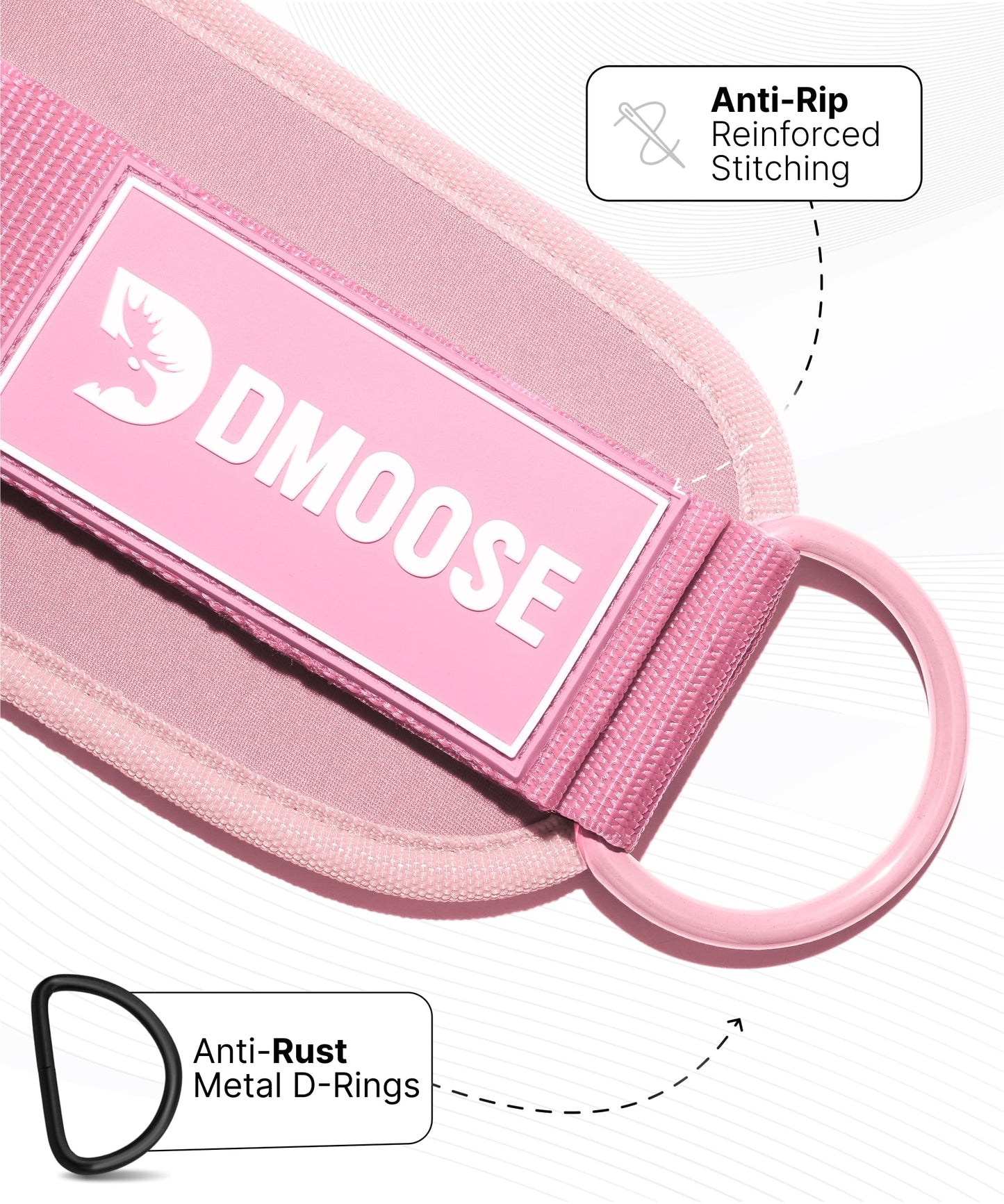 DMoose Fitness Ankle Straps for Cable Machines - One Size Fit Premium Padding, Glute Kickback Ankle Strap for Women & Men, Cable Attachments for Gym & Booty Workouts (Bubblegum Pink - Single)