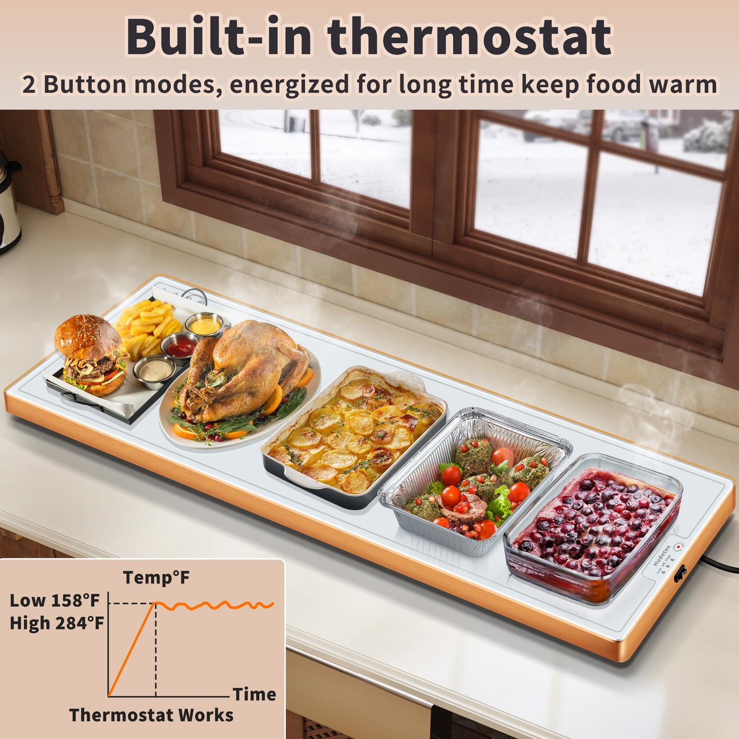 Warming Mat for Food (Extra Long 47"x12"), Warming Trays for Buffets Party & Daily Use, Temperature Control Food Warmer, Full Surface Warm Tempered Glass Food Warming Mat, White Electric Warming Tray