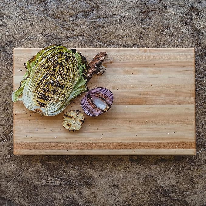 John Boos RA-Board Series Rectangular Wooden Maple Cutting Board 18”x12” – 2.25” Thick, 13-lb Reversible Butcher Block with Edge-Grain & Finger Grips – Made in the USA