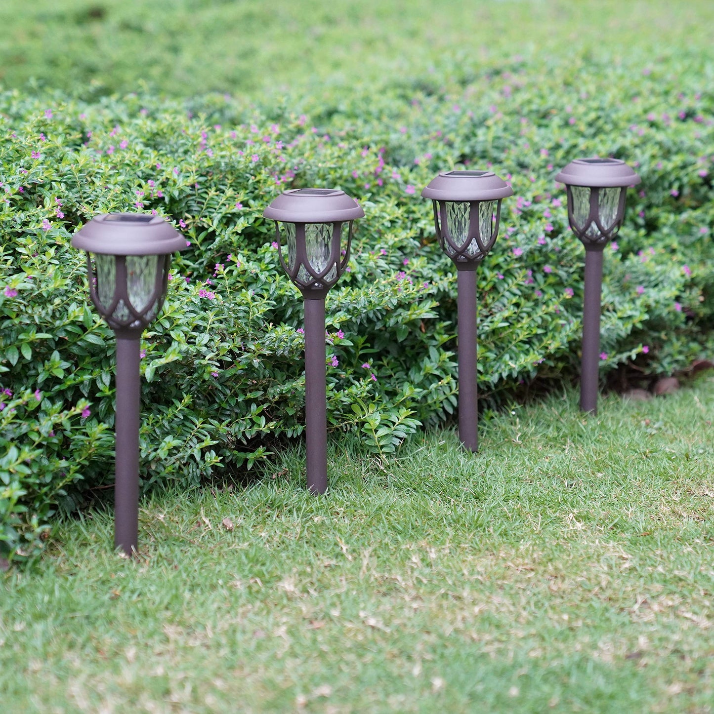 Excmark Solar Pathway Lights - 10 Pack Outdoor Decorative Brown Plastic Garden Lights For Walkway, Sidewalk & Driveway