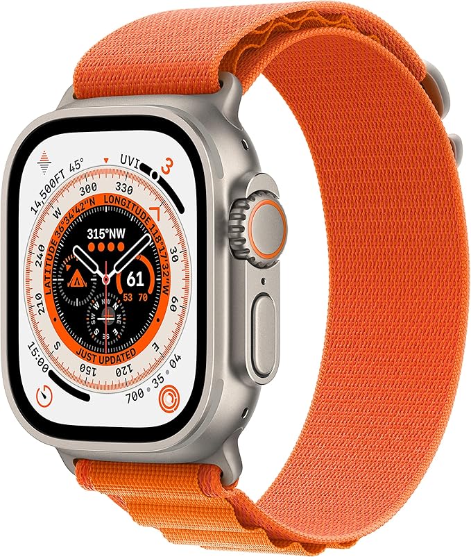 Apple Watch Ultra [GPS + Cellular 49mm] Titanium Case with Orange Alpine Loop, Small (Renewed)