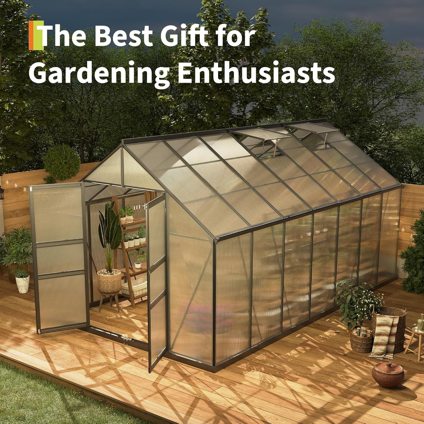 8×14FT Polycarbonate Greenhouse for Outdoors, Large Walk in Green House Kit and Winter Garden Planting, Enhanced Aluminum Green Houses for Outside to Protect Vegetables or Plants