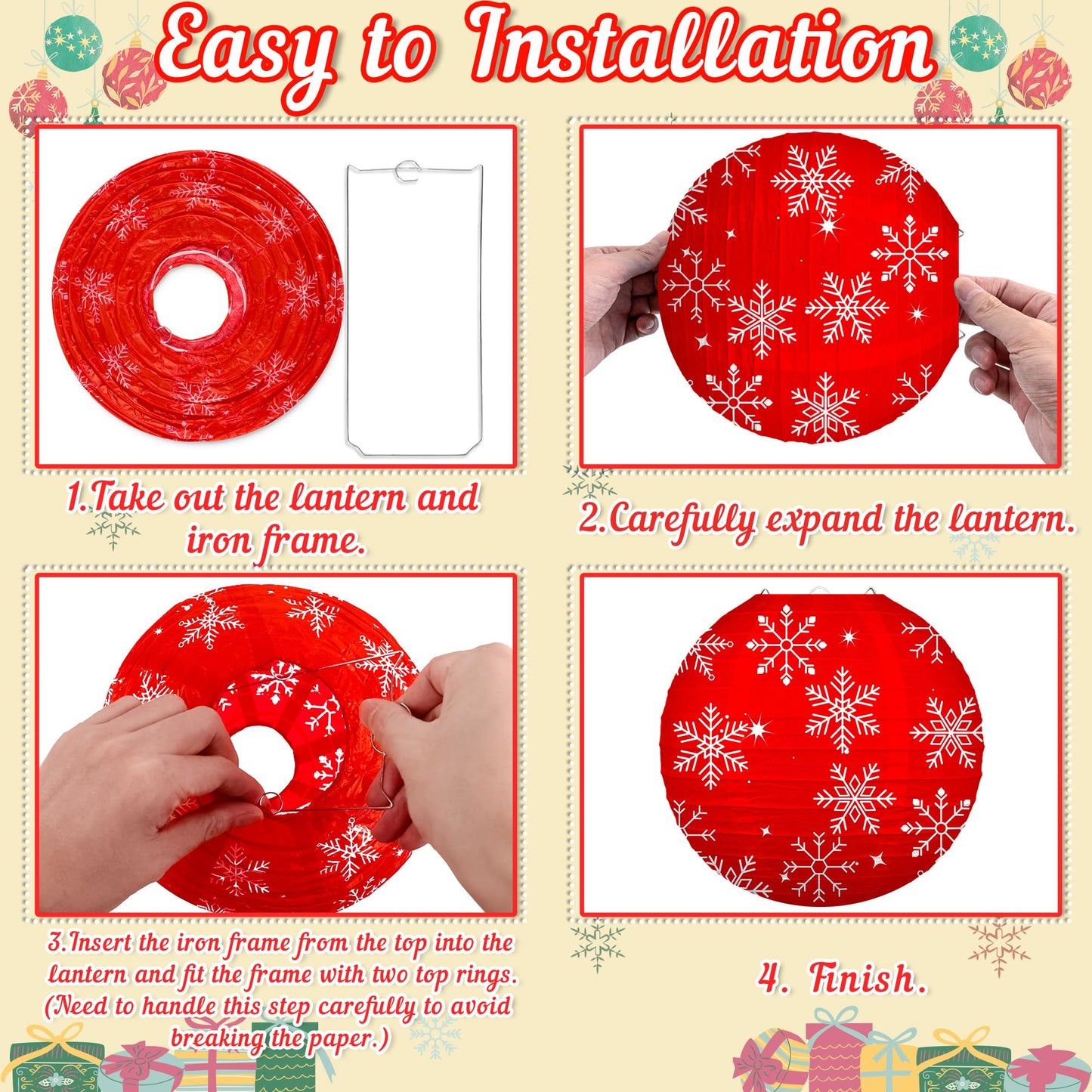 Renbuzhu 13Pcs Christmas Decorations Ornaments Set - 9 Red White Hanging Paper Lanterns  4 Pom Poms For Indoor  Home  Xmas Party  Porch Decor