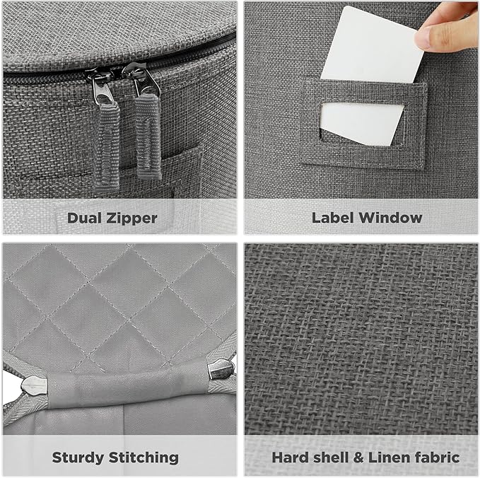 LotFancy China Storage Containers, Hard Shell, 4PCS Set, Dish Storage Box for Moving, Stackable Dinnerware Plate Organizer Bins with 48 Felt Dividers, Grey