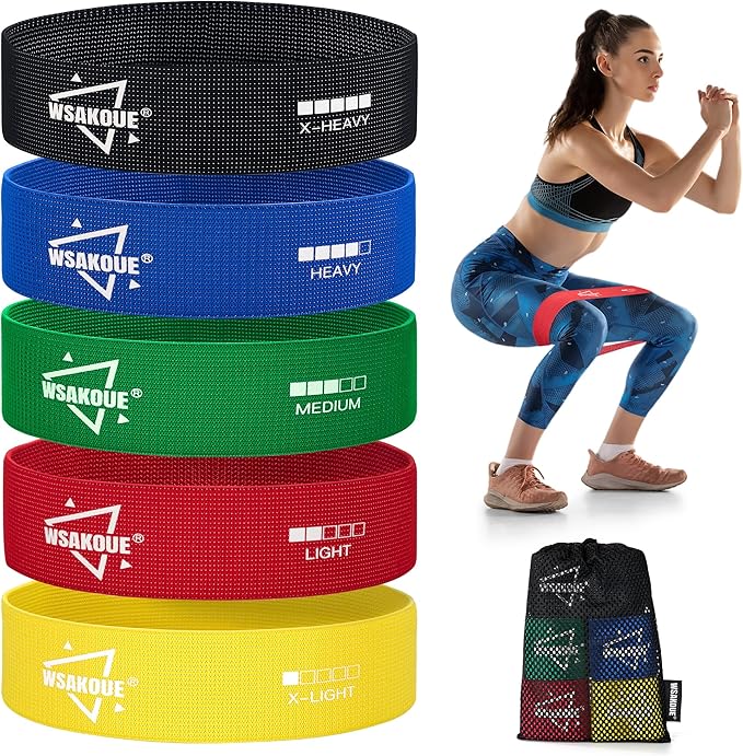 WSAKOUE Fabric Resistance Bands for Working Out – 5 Booty Bands for Women & Men, Exercise Workout Bands for Legs, HIPS & G...