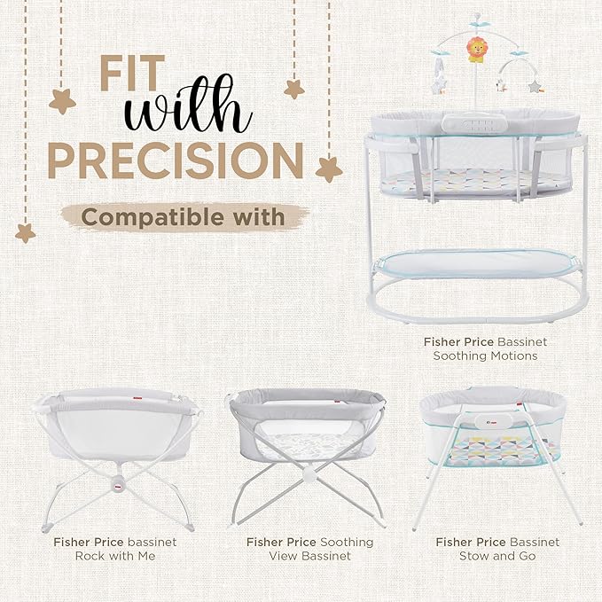 Bassinet Fitted Sheets - Compatible with Fisher Price Bassinet Soothing Motions, Stow and Go, Rock with Me & Soothing View Bassinet | 100% Organic Jersey Cotton - White + Grey | 32x16 (2 Pack)