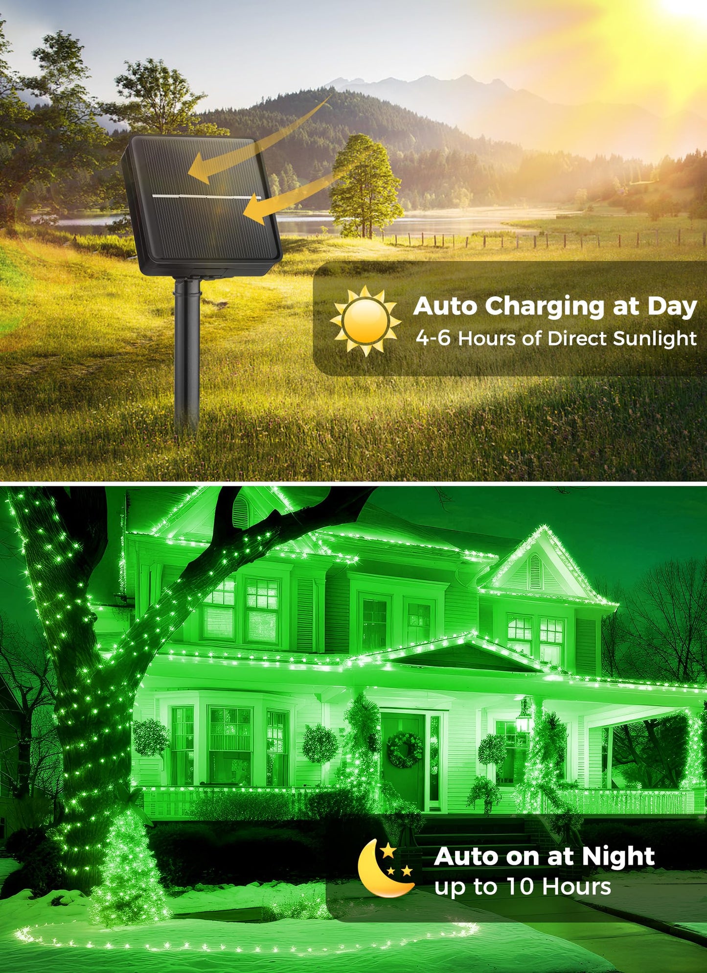 Brightown 100Led Solar String Lights Outdoor  Solar Powered Lights Ip65 Waterproof For Party Garden Yard Home Holiday Tree Decoration Lighting (Green  100Led-2Pack)