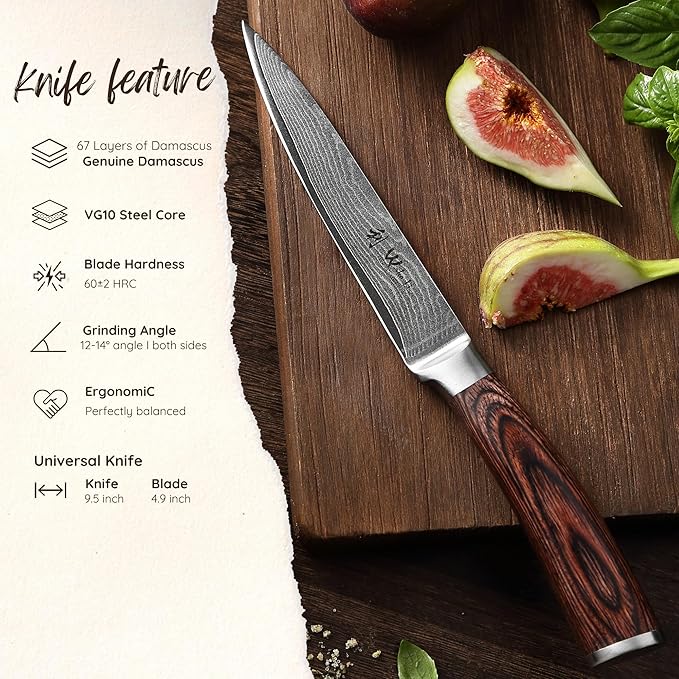 Wakoli EDIB Damascus Utility Knife – 4.9-Inch Kitchen Knife for Everyday Use | Genuine 67-Layer Damascus Steel Blade with VG10 Core | Ergonomic Pakkawood Handle | Premium Cooking Knife in Gift Box