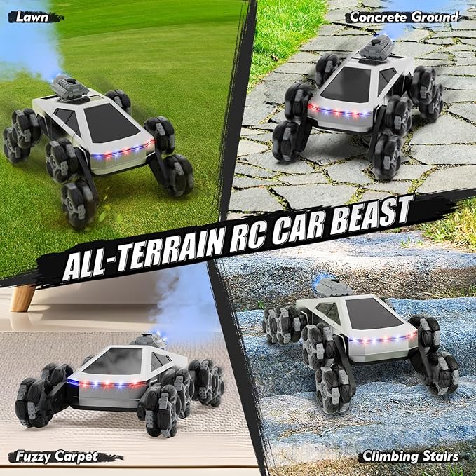 8 Wheel RC Stunt Car with Gesture Control, Spray & LED Lights, Gesture Sensing Remote Control Cars for Boys Age 6 7 8-12 13 14 Year Old, Christmas Birthday Gifts Ideas for Kids