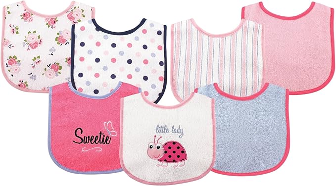 Luvable Friends Baby Cotton Terry Drooler Bibs with PEVA Back, Transportation, One Size
