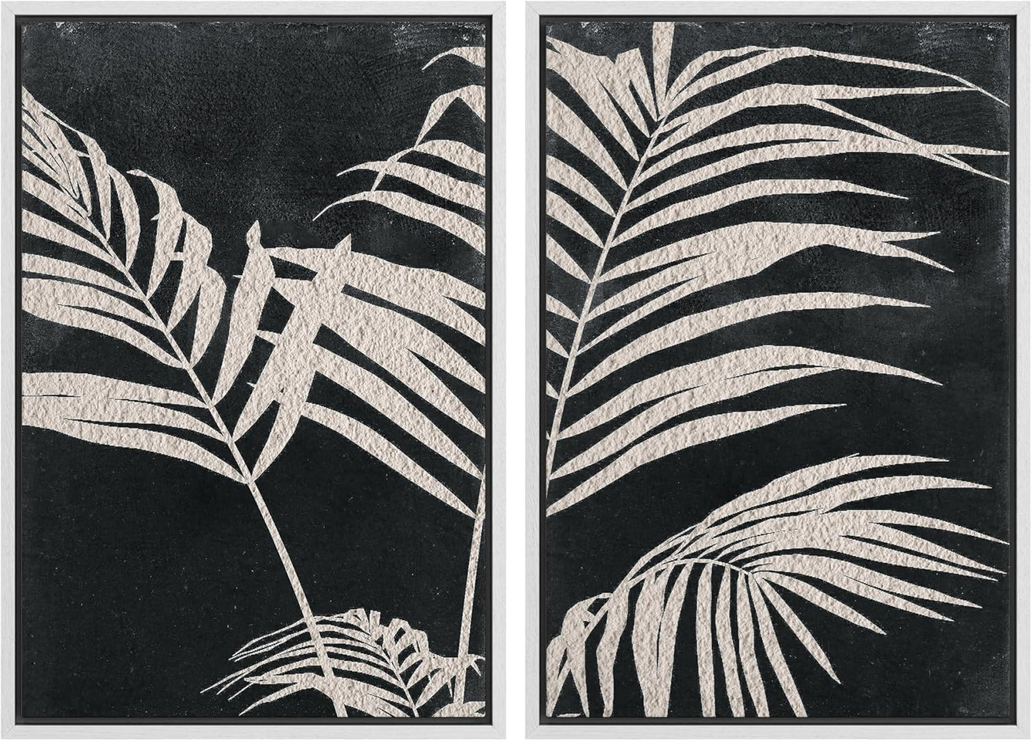 SIGNWIN Framed Canvas Print Wall Art Palm Leaf Print, Minimalist Wall Art, Black White Wall Art Prints for Living Room, Bedroom, Office - 24"x36"x2 White