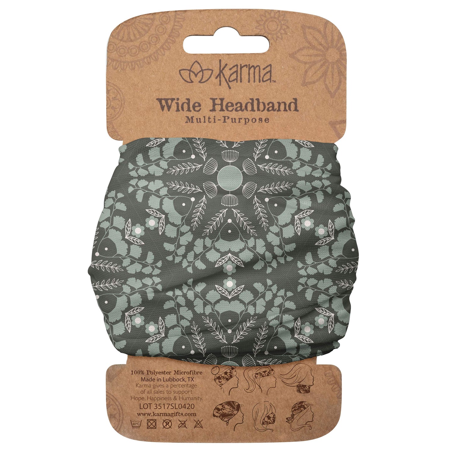 Karma Gingko Floral Headband for Women - Wide - Fabric Headband and Stretchy Hair Scarf - Dark Grey