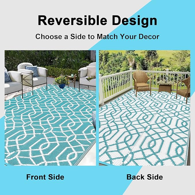 HEBE Outdoor Rug 8'x10' for Patios Waterproof Clearance Reversible Patio Mat Plastic Straw Rug RV Camping Mat Outside Area Rug Carpet for Camping RV,Porch,Deck,Balcony,Camper,Backyard