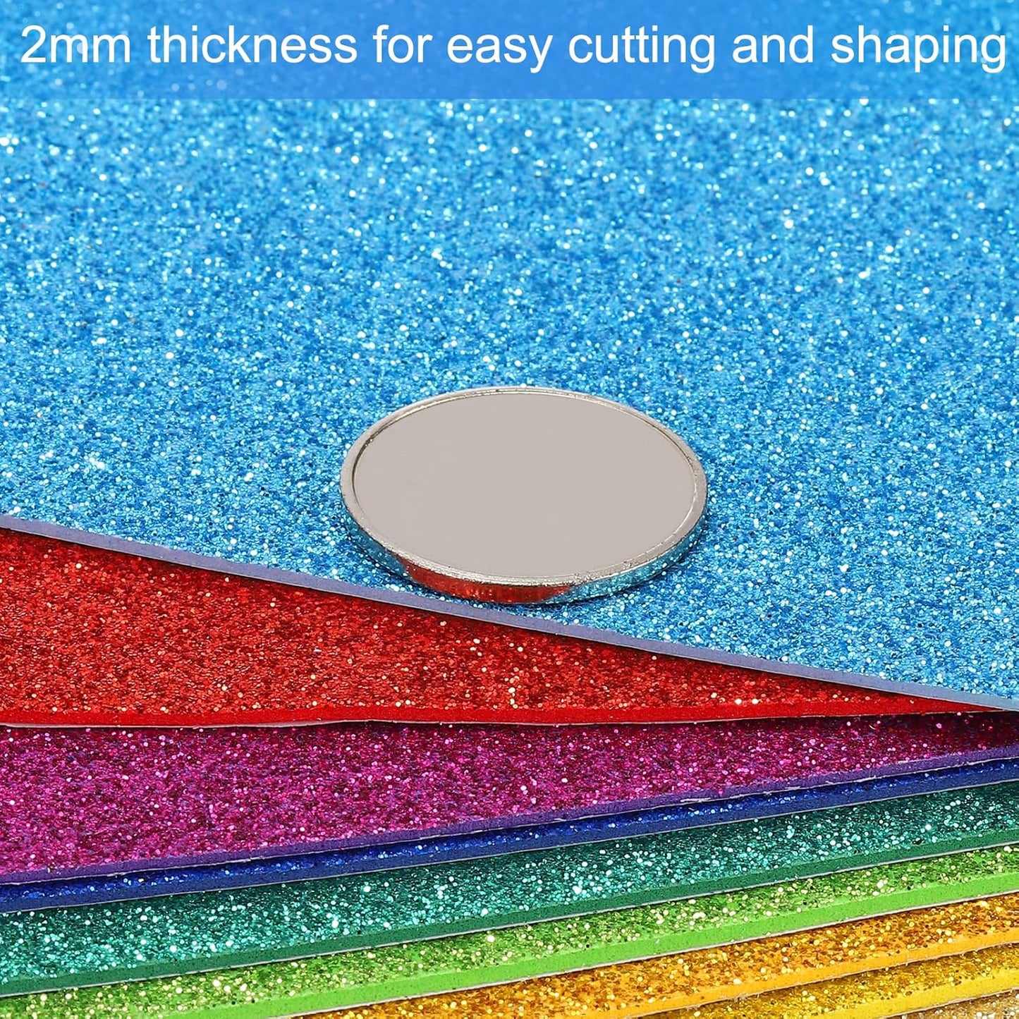 PATIKIL 2mm(1/10") Thick Non Adhesive Glitter Foam Sheet 16x24inch(40x60cm) White, EVA Shiny Foam Board for Craft, 6 Pcs