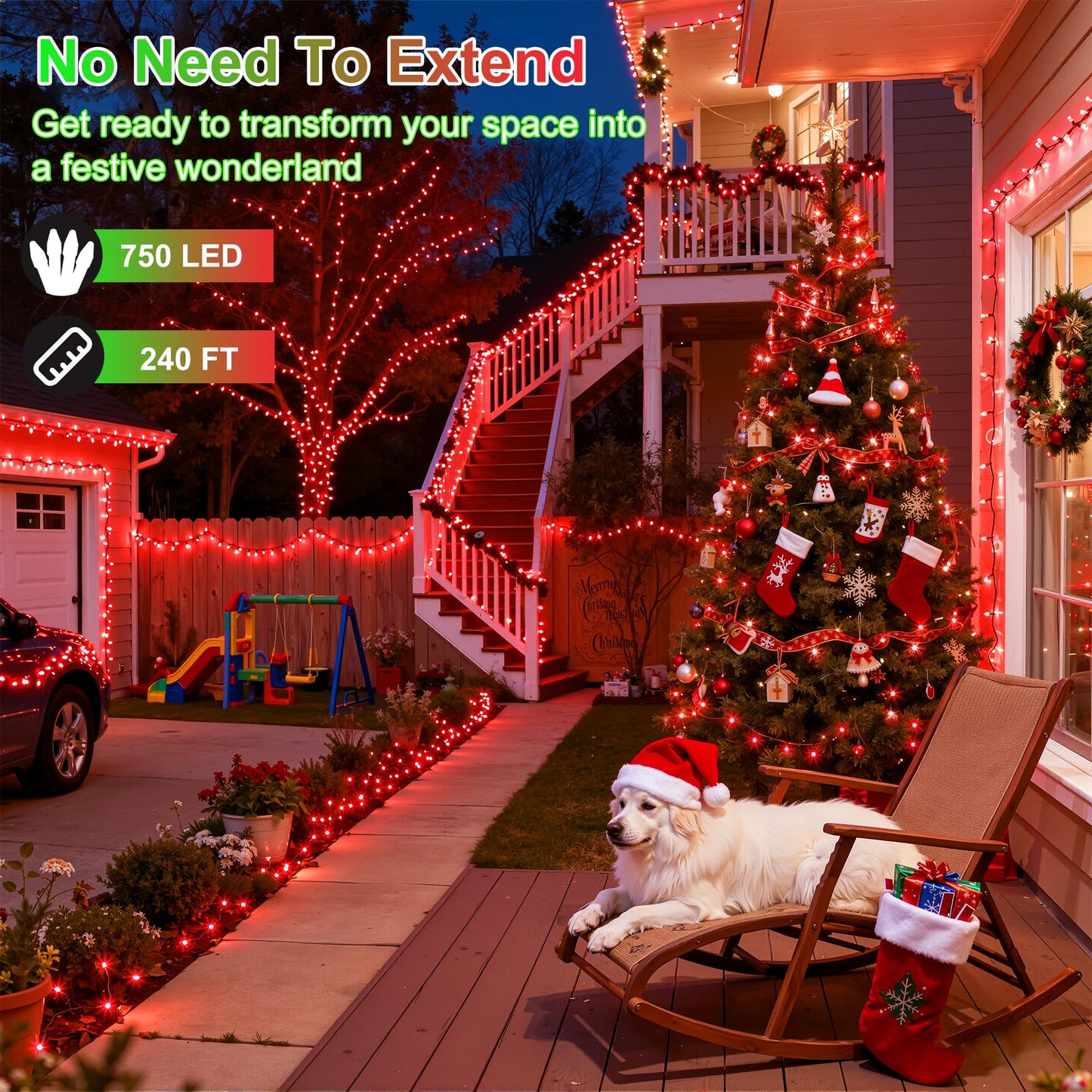 Xikengshq 750Led Christmas Lights Outdoor Use  240Ft 12 Modes Red Led String Lights With Timer Dimmable  Waterproof Christmas Tree Lights For Xmas Patio Yard Fence Balcony Garden Party Decor Red