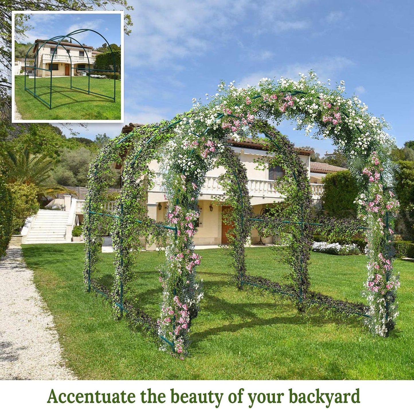 Multi-Size Large Garden Support Arch Frame Climbing Plant Arch Arbor for Flowers/Fruits/Vegetables (16.4ft x 7ft x 7.2ft)