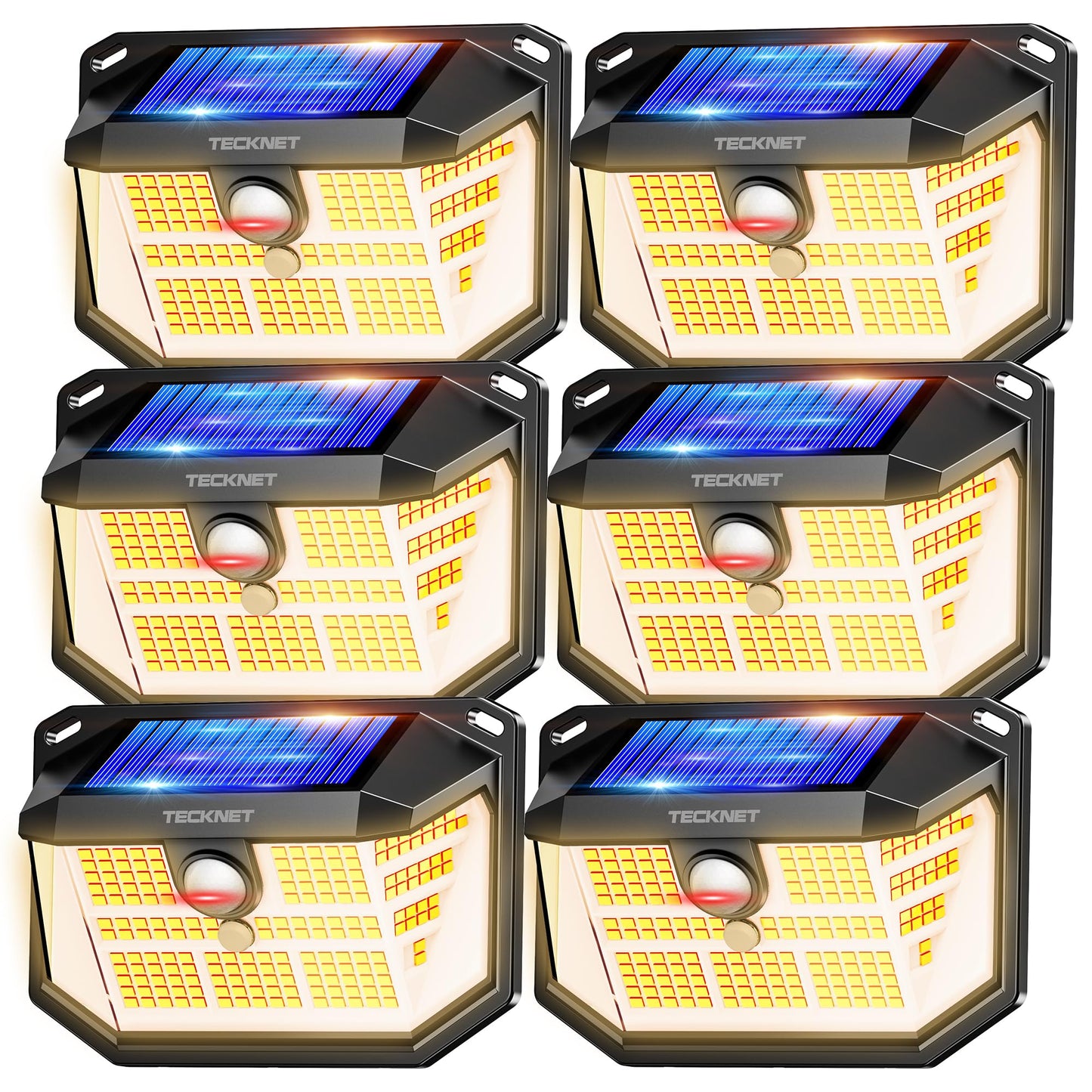 Tecknet 231 Led Motion Sensor Outdoor Lights  6 Pack  300 Solar Security Wall Lights  3 Lighting Modes  Ip65 Waterproof  Pir Motion Sensor For Outside  Fence  Garden  Yard  Deck  Garage - Warm White