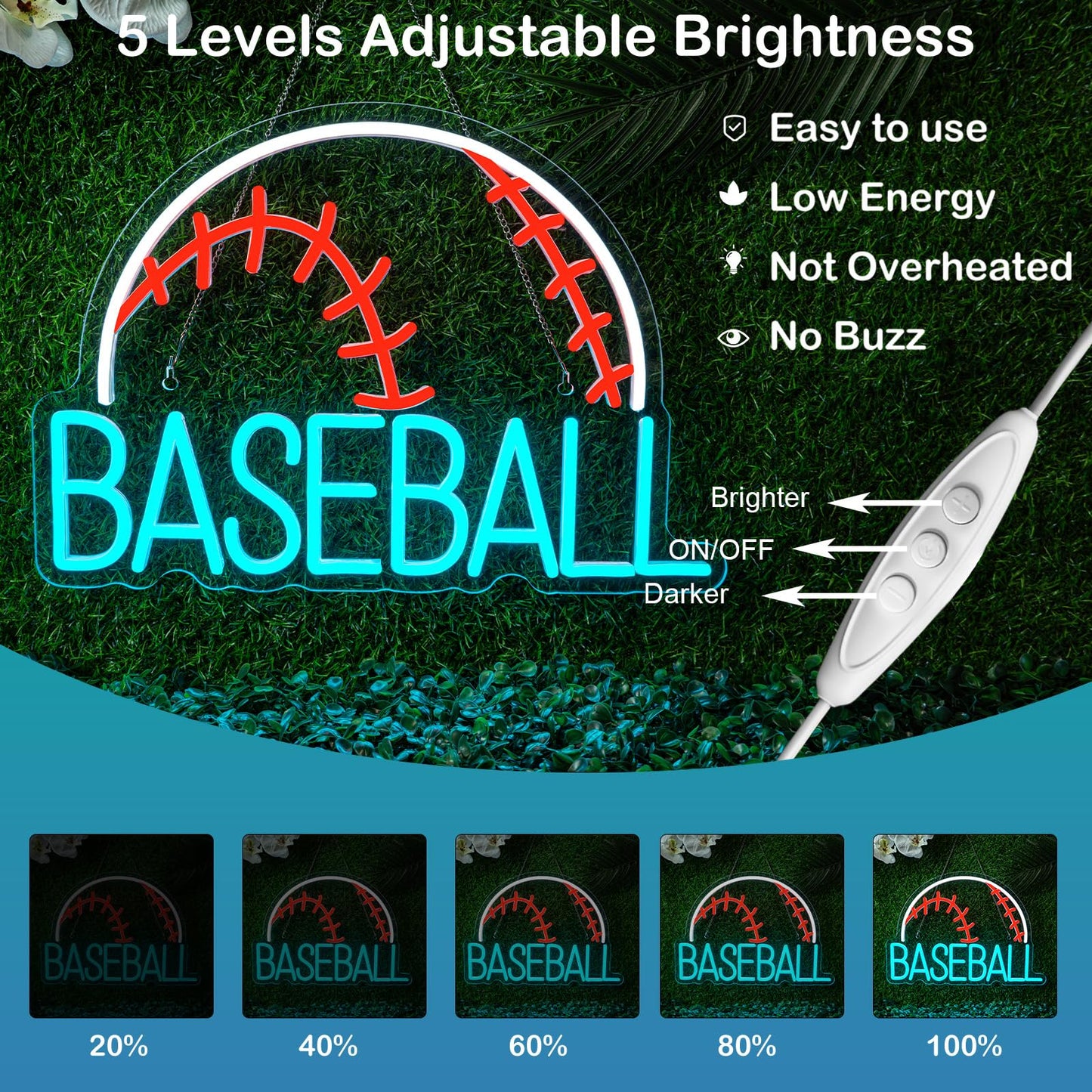 Wanxing Led Neon Baseball Sign - Blue Usb Powered Wall Decor Light For Kids, Living Room, And Shop - Stylish Red, White, And Blue Design