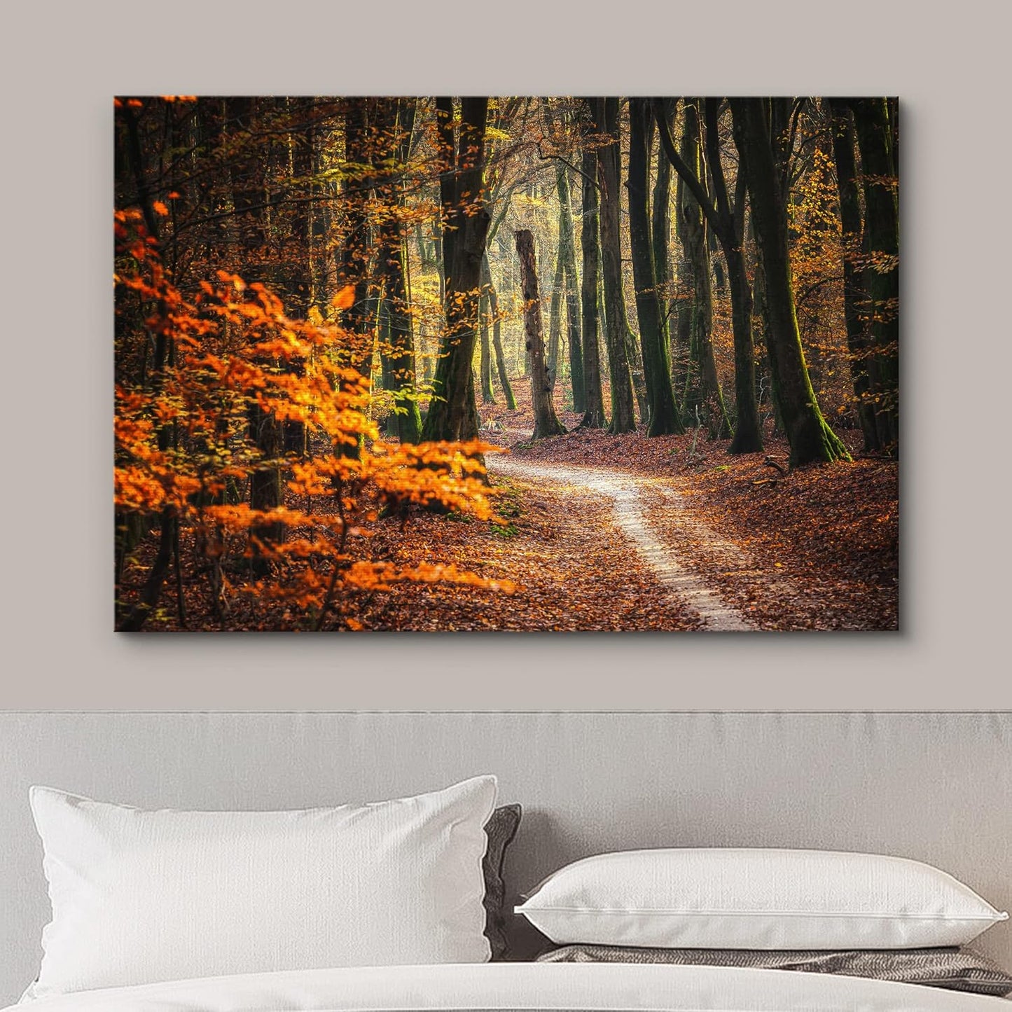 wall26 Canvas Print Wall Art Autumn Fall Orange Leaf Forest Tree Trail Nature Wilderness Photography Realism Earth Scenery Rustic Scenic Landscape Colorful for Living Room, Bedroom, Office - 12"x18"
