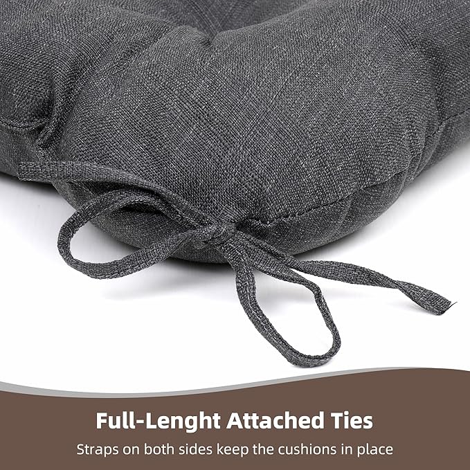 RACE LEAF Outdoor Seat Cushions Set of 2, 19" x 19" Square Patio Cushions, Plump Filling Tufted Water-Resistant Olefin Chair Seat Cushion with Ties for Non-Slip Support, Gray