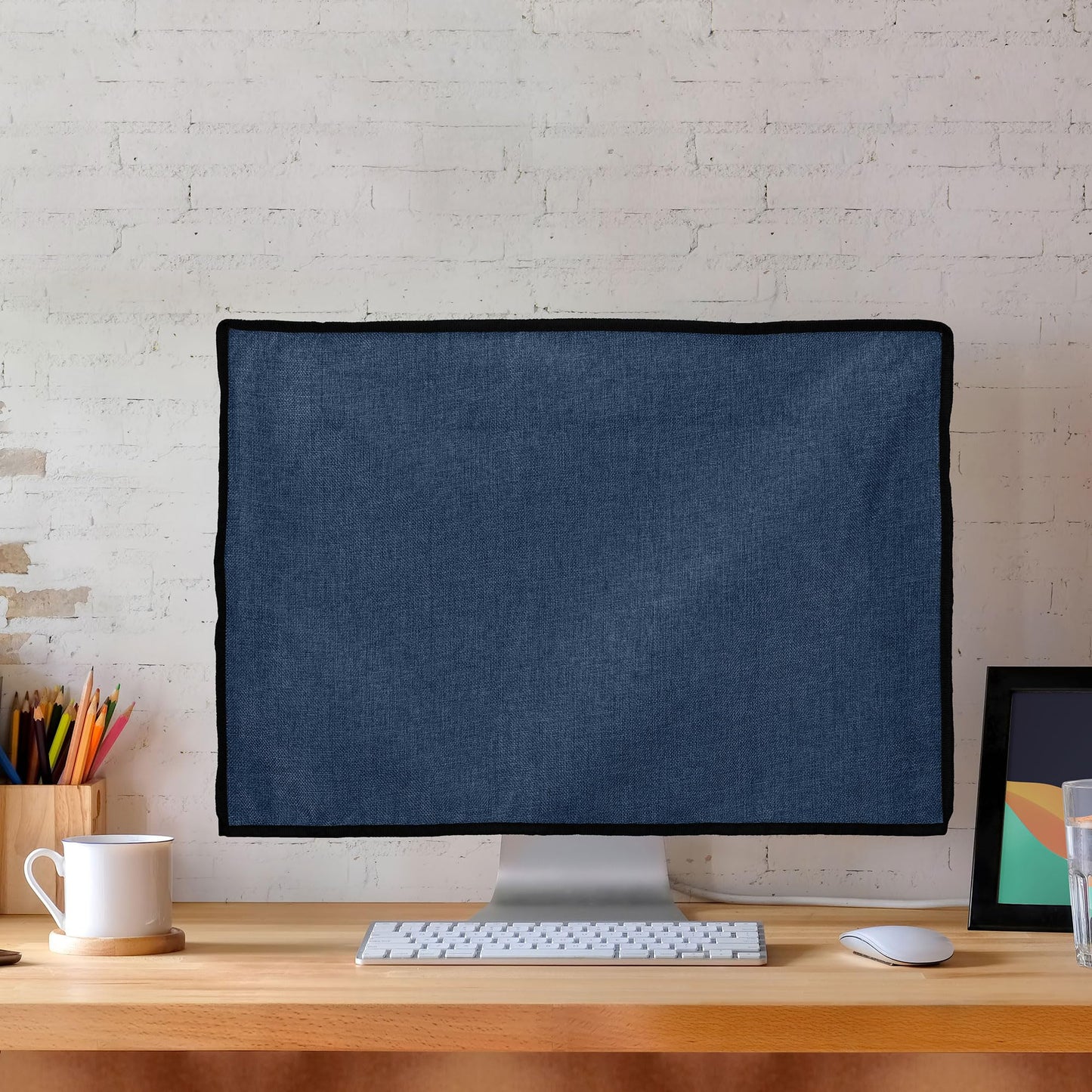 Kwmobile Dust Cover For 20-22 Monitor - Linen Monitor Display Protector - Protect Your Computer Screen - Blue Grey