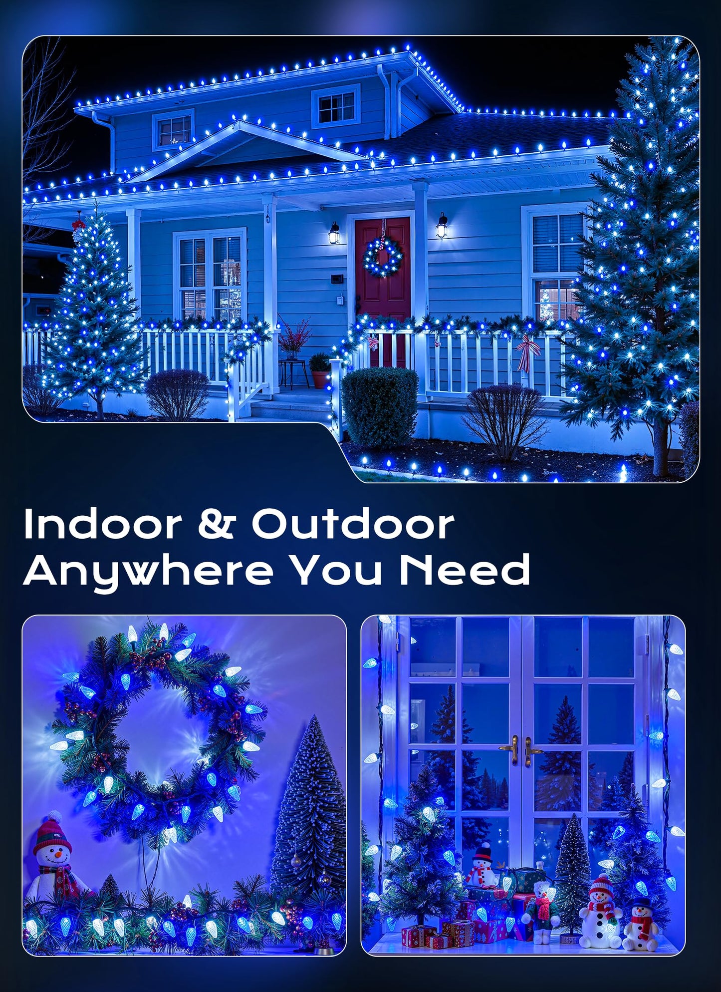 C9 Christmas Outdoor Lights  72 Ft 110 Led C9 String Lights  8 Modes & Timer Extendable Waterproof For Christmas Tree Indoor Outdoor Roofline Patio Outside Backyard Holiday Xmas Decor  Blue White