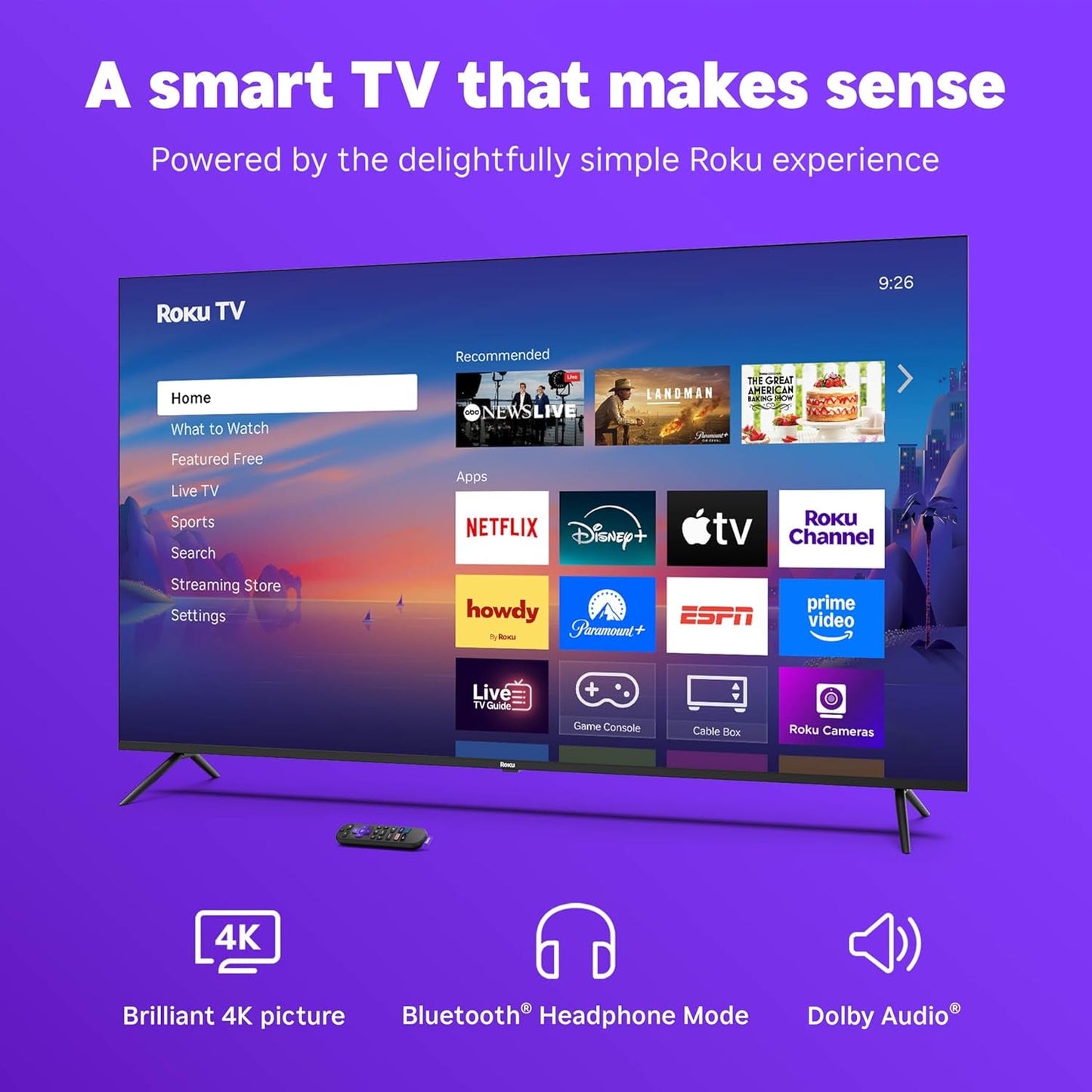 Smart TV 2025 – 65-Inch Select Series, 4K HDR TV – tv with Enhanced Voice Remote – Flat Screen LED Television with Wi-Fi for Streaming Live Local News, Sports, Family Entertainment