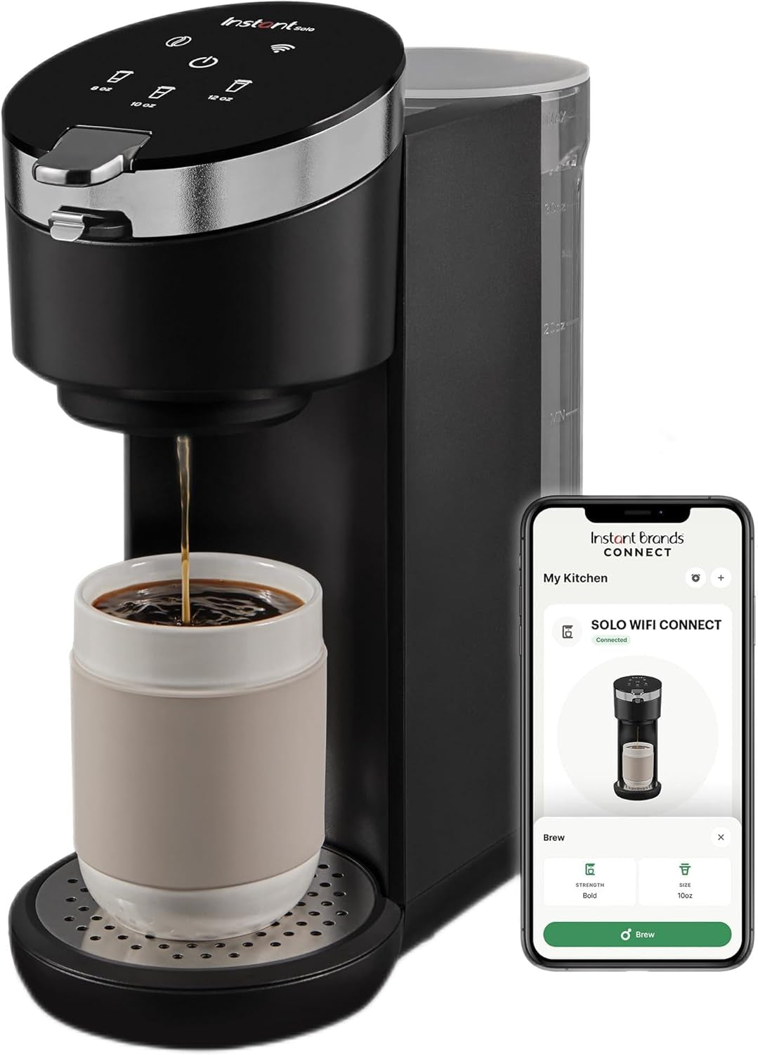 Solo WIFI Connect Single Serve Coffee Maker, from the Makers of  Pot, Coffee Brewer, Includes Reusable Coffee Pod & Bold Setting, Brew 8 to 12Oz., 40Oz. Water Reservoir, Black