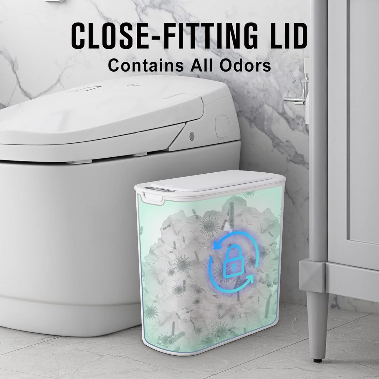 Automatic Motion Sensor Bathroom Trash Can with Lid, 2.6 Gallon Touchless Trash Bin, Smart Plastic Slim Garbage Can Small White Wastebasket for Toilet, Office, Rv, Bedroom, Living Room