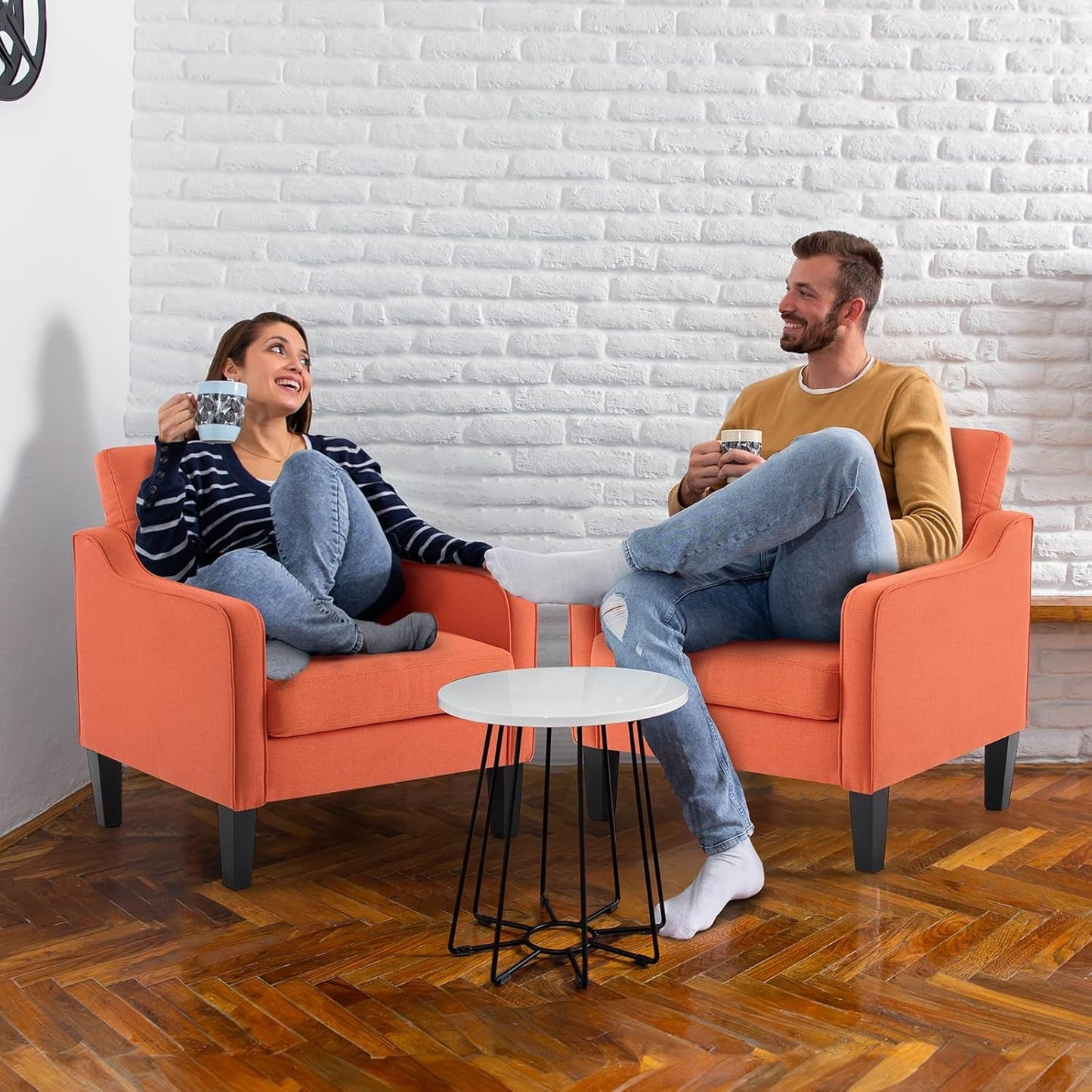 Burnt Orange Mid Century Modern Accent Chair for Living Room & Bedroom, Scooped Arm, Upholstered Comfy Chair for Apartment, Waiting Room