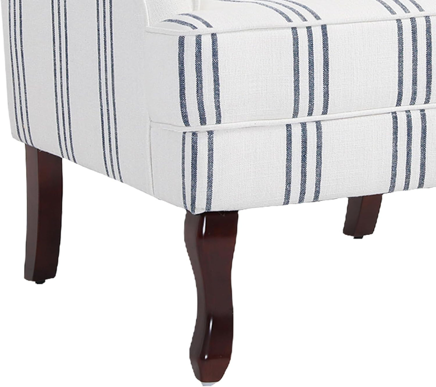 High Back Accent Chair, Upholstered Armchair in Fabric with Solid Wood Legs, Retro Arm Chair Comfy Single Sofa Reading Seat for Living Room - Navy Stripe