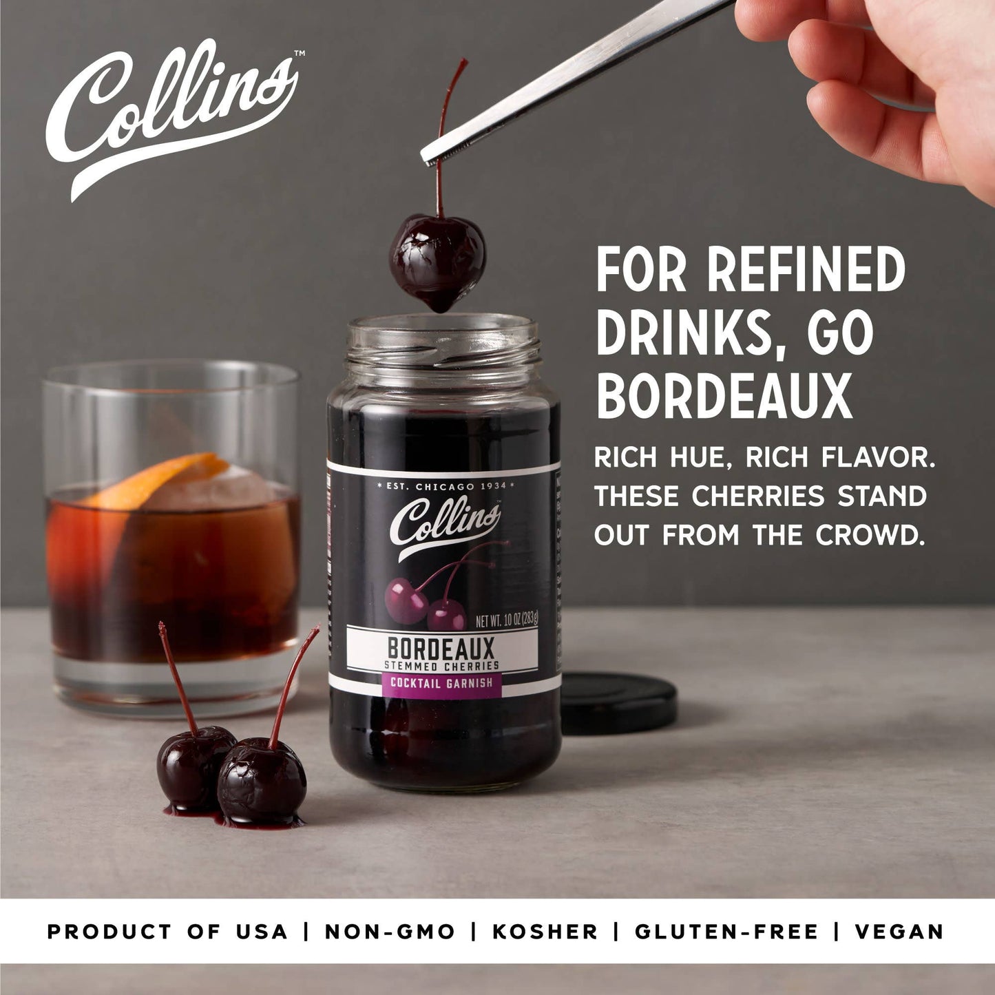 Bordeaux Stemmed Dark Cherries Cocktail Garnish 10 oz