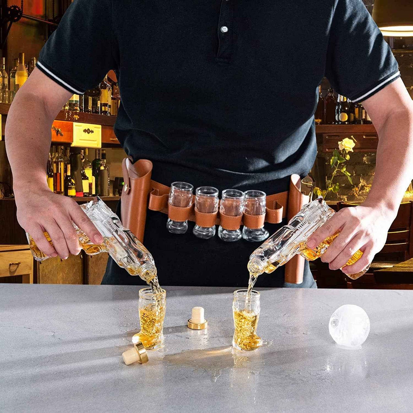 Pistol Gun Decanter & Pistol Shot Glasses Set - Holster