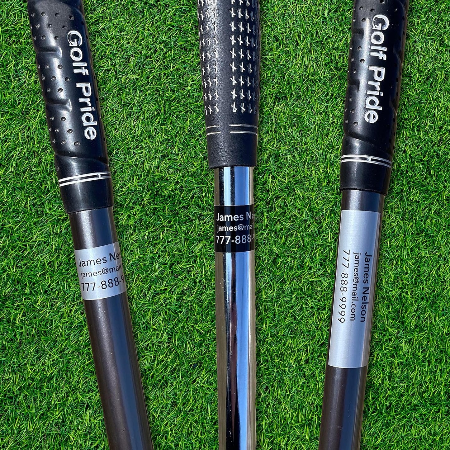 Personalized Golf Club Name Labels (30 Labels) - Custom Waterproof Name Stickers for Golf Clubs (Black with Silver Text)
