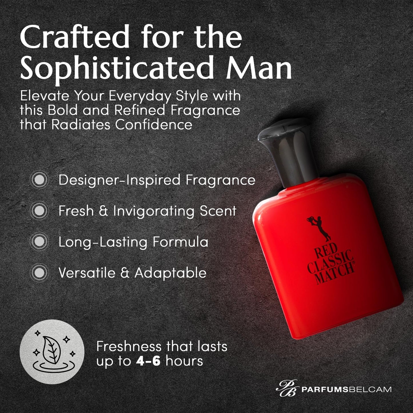 PB ParfumsBelcam Red Classic Match Eau de Toilette - Spicy Woody Amber Fragrance for Men, Long-Lasting Masculine Scent, Affordable Cologne Alternative, Signature Fragrance - 2.54 Fl Oz
